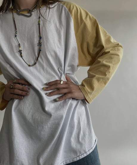 【USED】 Raglan T-shirt Yellow-white / 220618-003