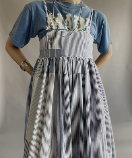 【RE;CIRCLE】 RE Patchwork Strip Shirt One-Piece / 230608-017