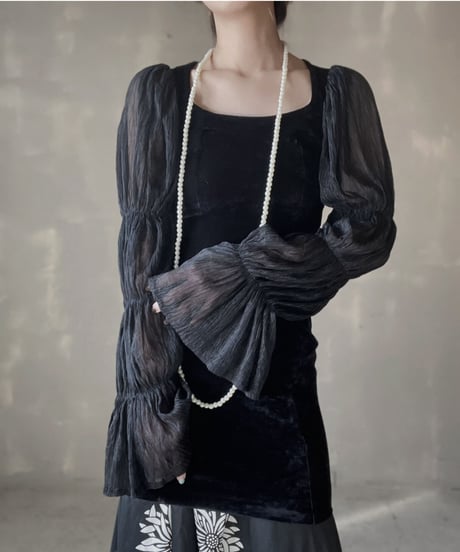 【USED】  See-through Sleeve Velor Top/220220-008