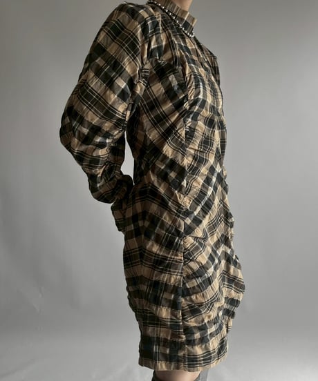 【USED】 GANNI Check Rushed Sleeve One-Piece /251122-006