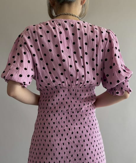 【USED】 Dot Pattern Shirring One-Piece/ 260404-008