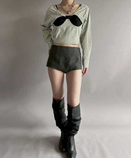 【USED】 Stripe Pattern Cropped Design Top / 260411-003