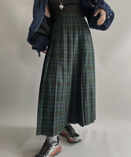 【USED】 Tartan Check Tucked Wool Skirt /231021-008