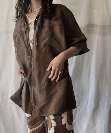【RE;CIRCLE】 RE Lace Up Silk Pull Over Shirt② /210613-006