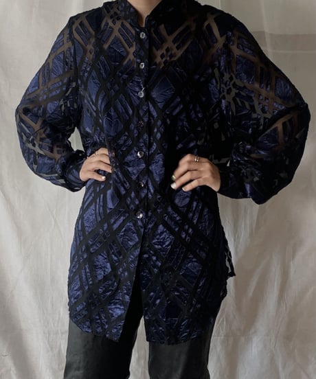 【USED】  Velor Patterned See-through Shirt/210407-007