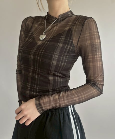 【USED】 Check Pattern Sheer Top / 260131-001