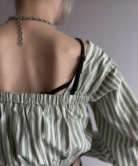 【USED】 Stripe Pattern Cropped Design Top / 260411-003