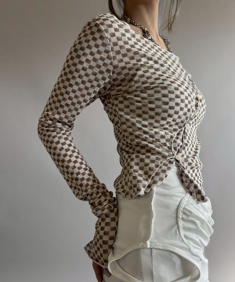 【USED】 Check Pattern Sheer Top / 260314-027
