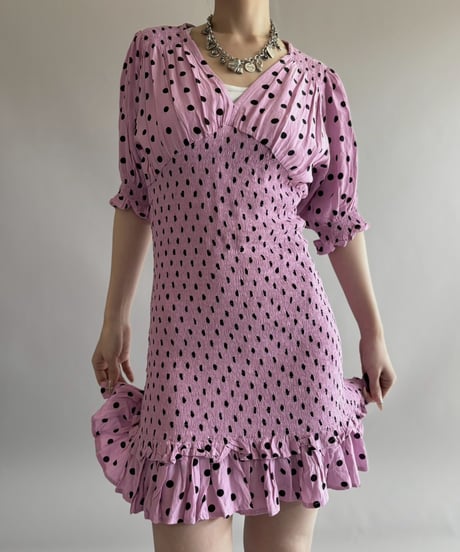 【USED】 Dot Pattern Shirring One-Piece/ 260404-008