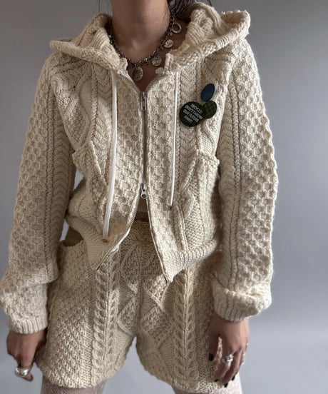 【RE;CIRCLE】 RE Aran Knit Double Zip-up Parka / Ivory / 251030-007