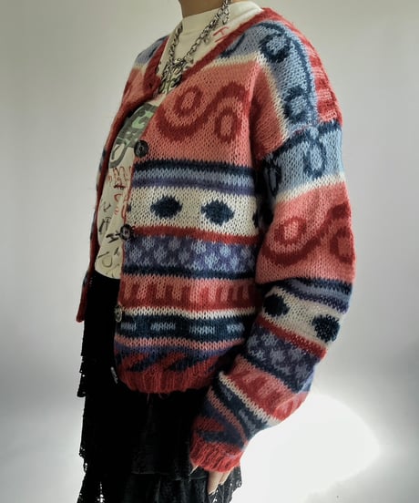 【USED】 Pattern Mohair Knit Cardigan /250111-012