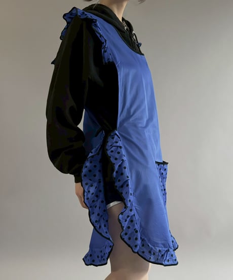 【USED】 Blue Dot Pattern Frill Euro Apron/ 260321-028