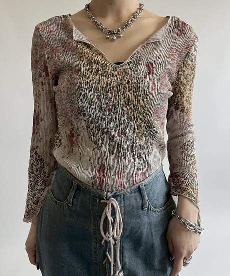 【USED】 Made in USA Design Pleats Sheer Top  / 250526-007