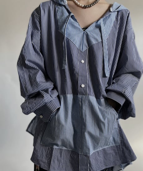 【RE;CIRCLE】 RE Stripe Shirt Mexican Hoodie / 220423-026