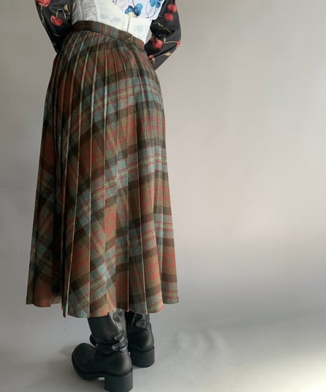 【USED】 Check Patterned Wool Long Skirt / 241124-008