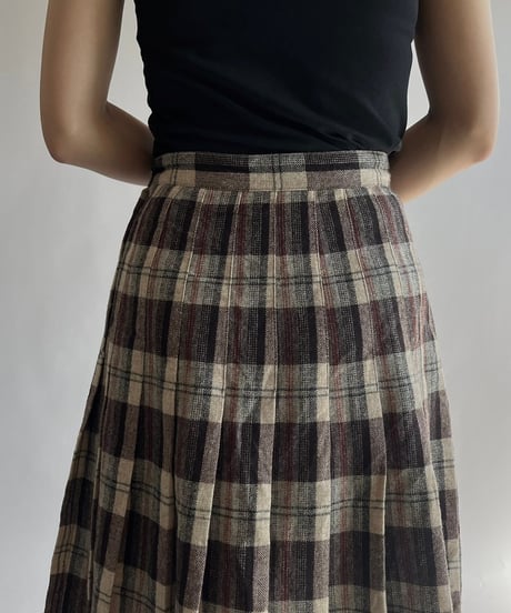 【USED】 Check Patterned Pleats Wool Skirt / 241019-033