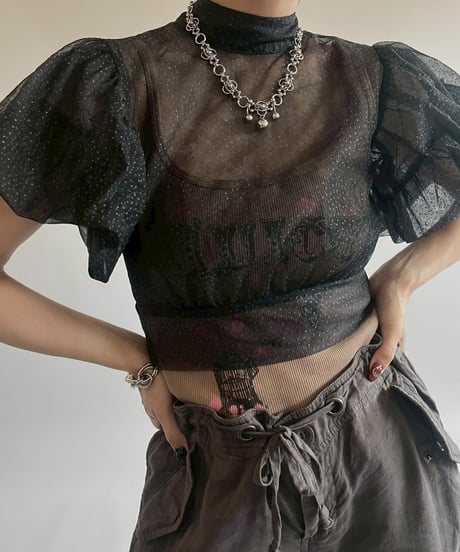 【USED】 S/S Sheer Lame Top  / 250517-002