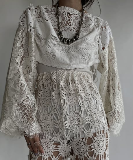 【RE;CIRCLE】 RE Crochet Lace Drawcord Top / 220526-031