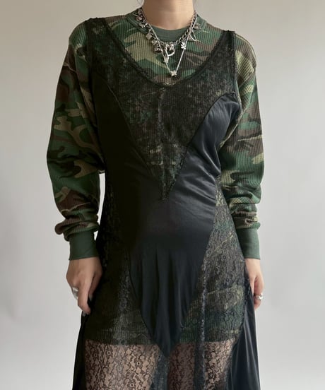 【USED】 Lace Pattern Camisole Long One-Piece   /250412-038