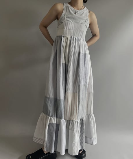 【RE;CIRCLE】 RE Patchwork Strip Shirt One-Piece / 230713-005
