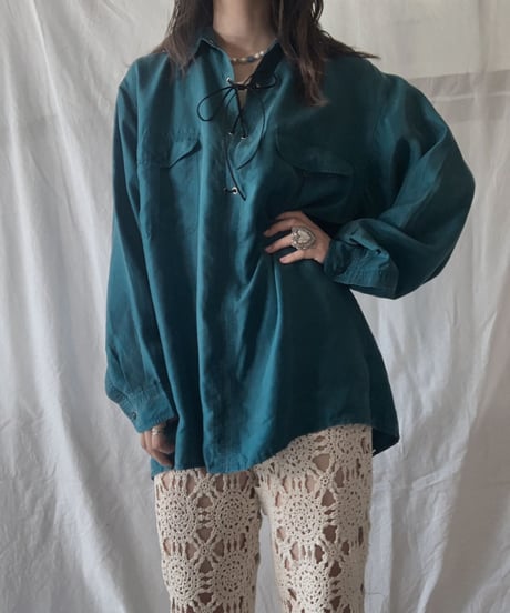【RE;CIRCLE】 RE Lace Up Silk Pullover Shirt①/210611-011