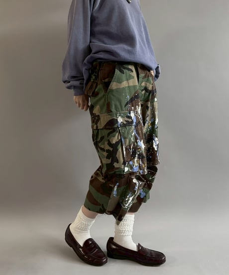 【USED】 Military Camouflage Painted Cut off Shorts / 251101-029