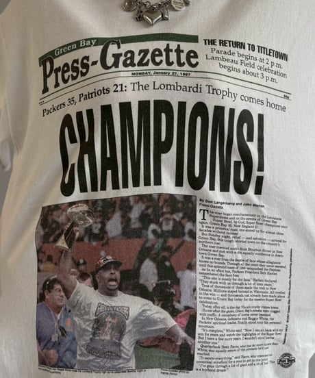 【USED】 97's Hanes American Football Newspaper T-Shirt / 260607-008