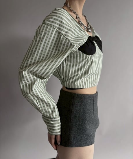 【USED】 Stripe Pattern Cropped Design Top / 260411-003