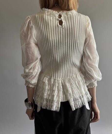 【USED】 Sheer frill knit top / 250913-008