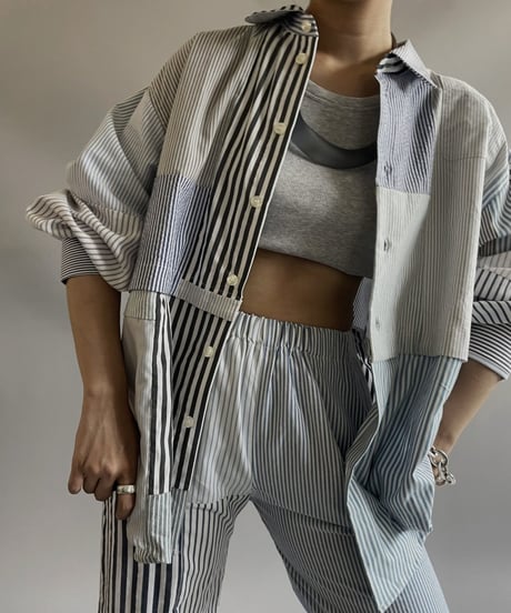 【RE;CIRCLE】 RE Patchwork Strip Shirt / 230824-003