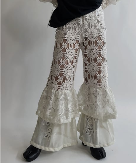 【RE;CIRCLE】 RE Crochet Lace Tiered Pants / 220427-044
