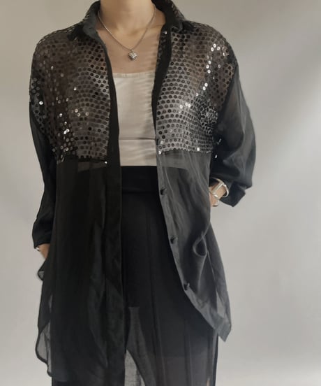 【USED】 L/S Spangle Sheer Shirt / 230722-012