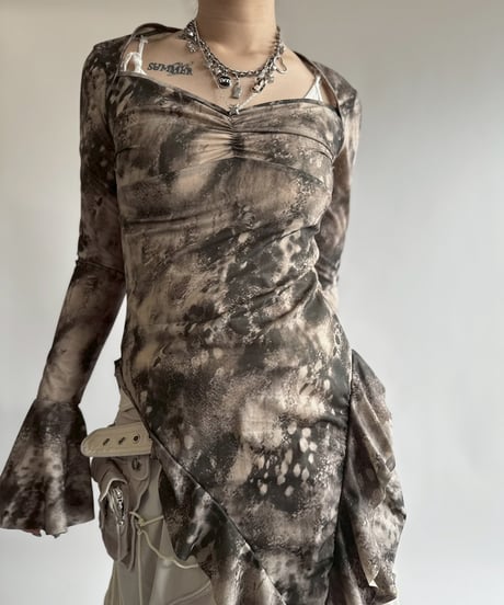 【USED】 Pattern L/S Sheer Top /250412-025