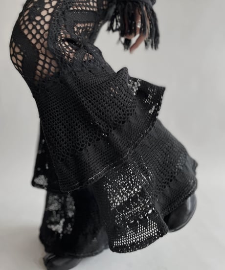 【RE;CIRCLE】 RE Crochet Black Pants / 220728-015