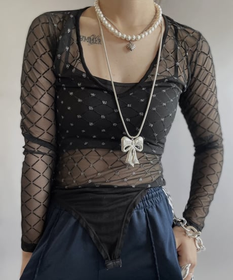 【USED 】Patterned Sheer Leotard Top/240330-020