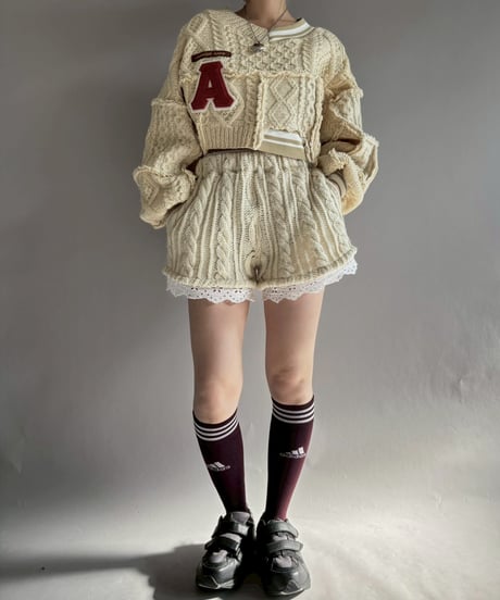 【RE;CIRCLE】 RE Aran Knit Wappen Patchwork Pullover Top / 251218-001