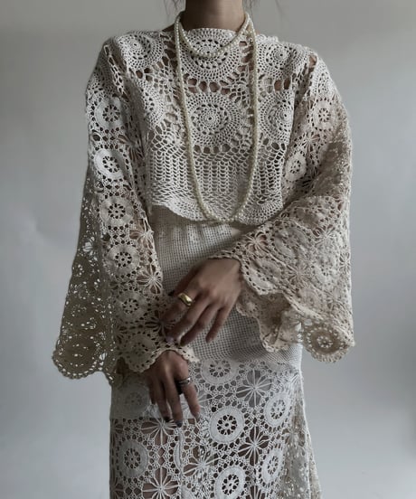 【RE;CIRCLE】 RE Crochet Lace Shirt Tops / 220427-016