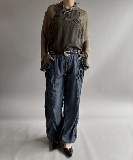 【USED】 100%SILK Sheer Leotard Blouse / 260425-023