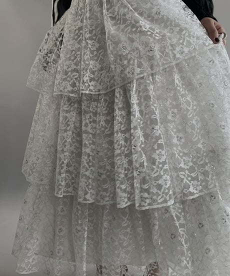 【USED】 Lace Lame Tiered Skirt /231021-029
