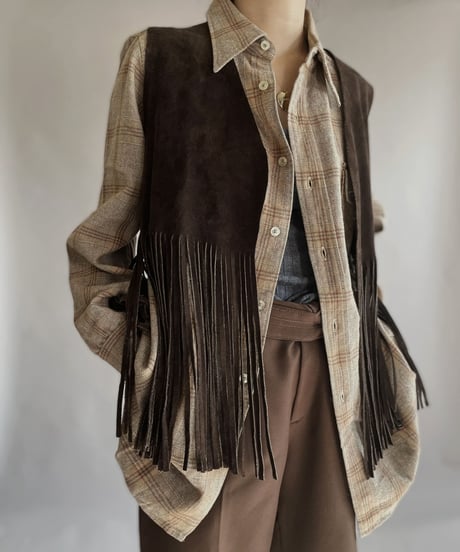 【USED】 Leather Fringe Vest Brown / 230121-016