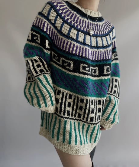 【USED】 Acrylic 100% Patterned Hand Knit Top 231209-008
