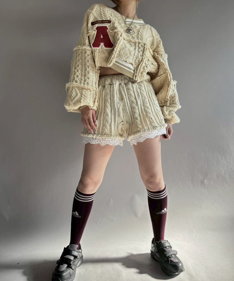 RE;CIRCLE】 RE Aran Knit Wappen Patchwork Pullo