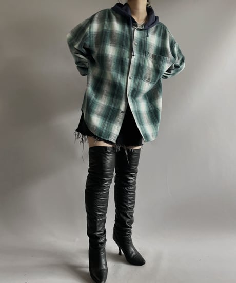 【USED】 Ombre Check Flannel Hoodie Shirt/ 231014-024