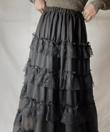 【USED】 Poly Lace Frill Long Skirt/211014-046