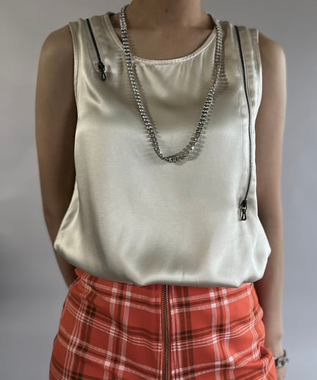 【USED】 WAYNE Zip Patterned Silk N/S Top  /241109-013
