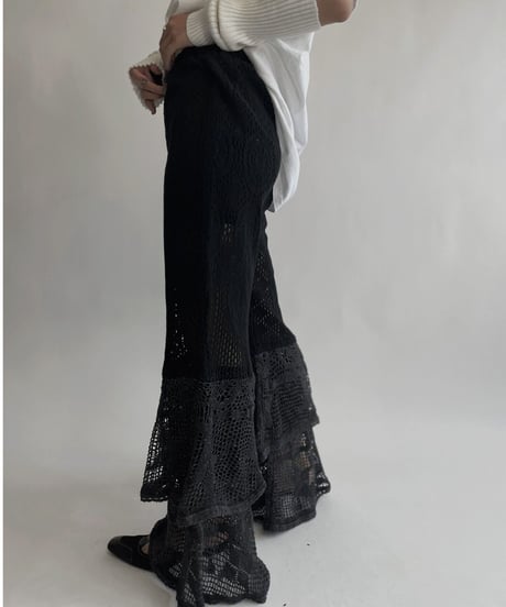 【RE;CIRCLE】 RE Crochet Tiered Pants Black / 220818-011