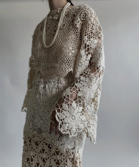 【RE;CIRCLE】 RE Crochet Lace Shirt Tops / 220427-014