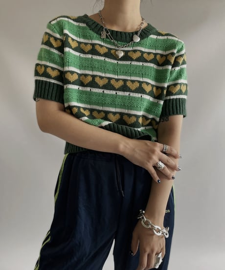 【USED】 S/S Heart Patterned Knit top / 230916-034