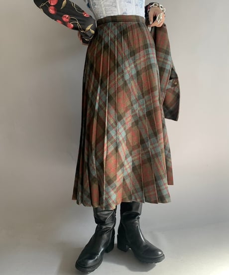 【USED】 Check Patterned Wool Long Skirt / 241124-008