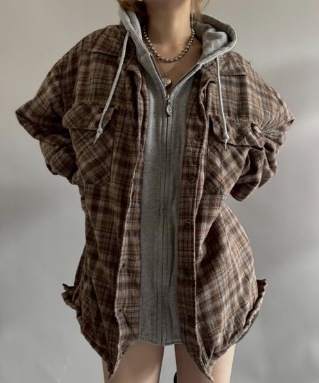 【USED】 Dickies Cotton Flannel Hooded Shirt Jacket /251025-008
